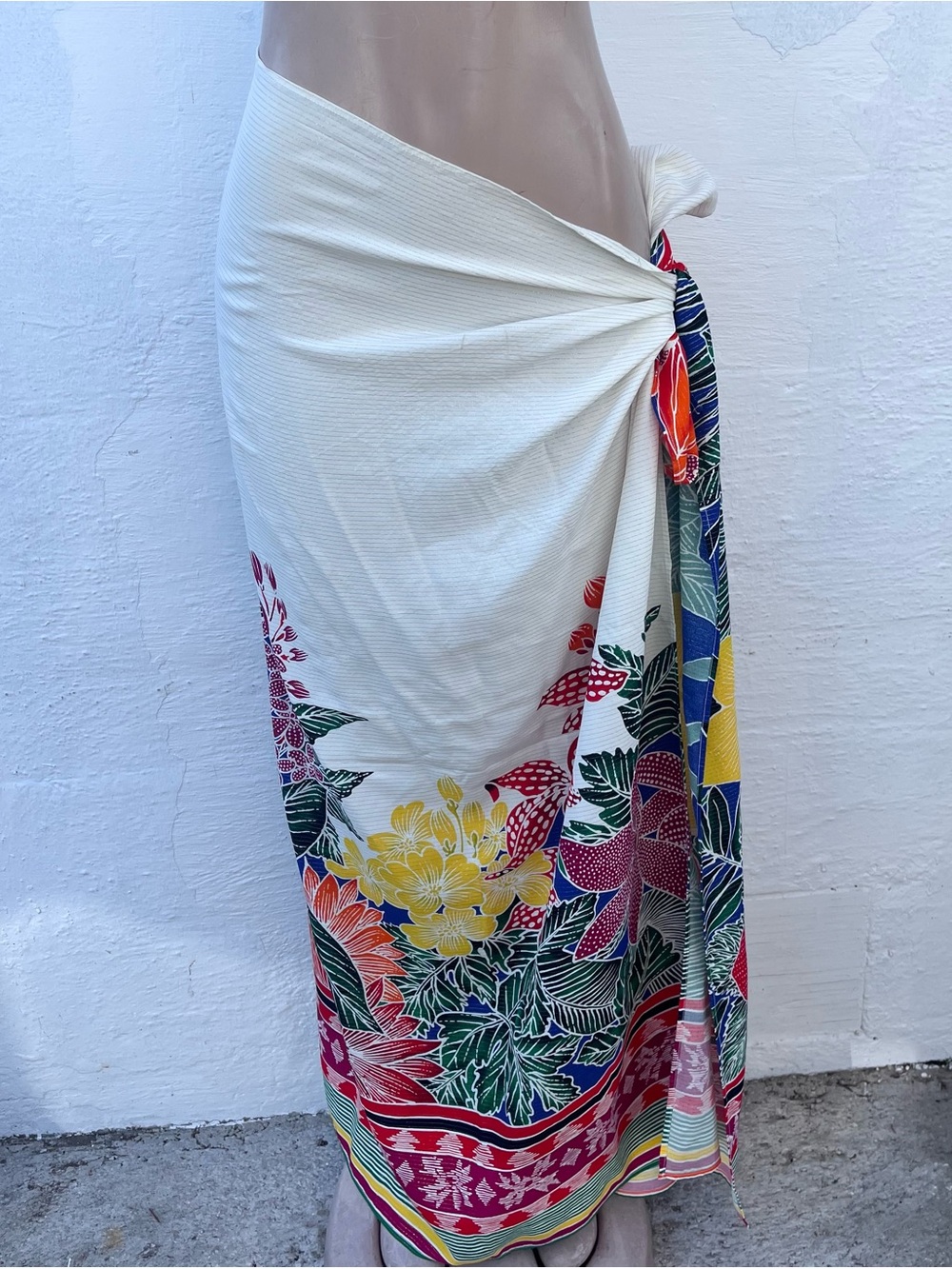 White Floral Tie-Side Sarong Wrap